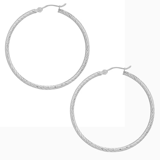 Dimond Cut White Gold Twisted Hoop 1.8gr