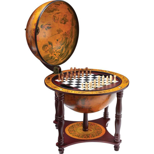Kassel™ 13" Diameter Globe with 57pc Chess and Checkers Set